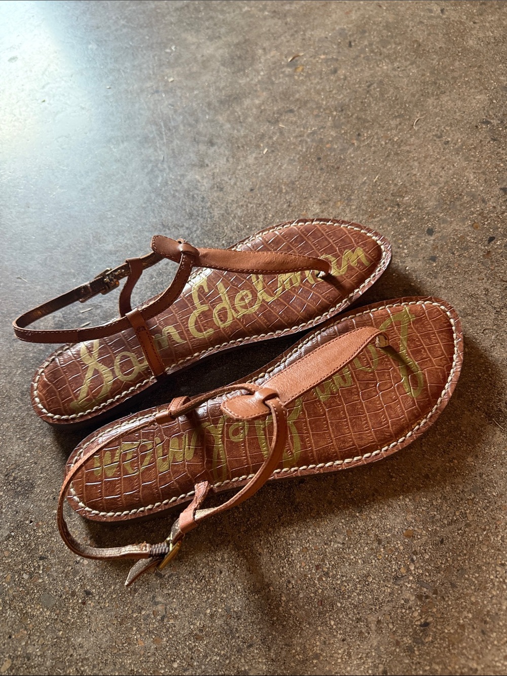 Sam Edelman Leather Brown T-Strap Women's Sandals - Picture 7 of 9